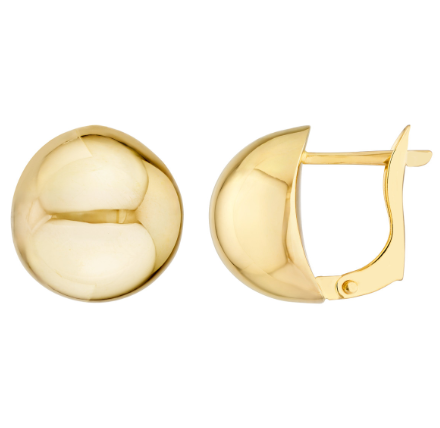 Yellow Gold Button Omega Earrings