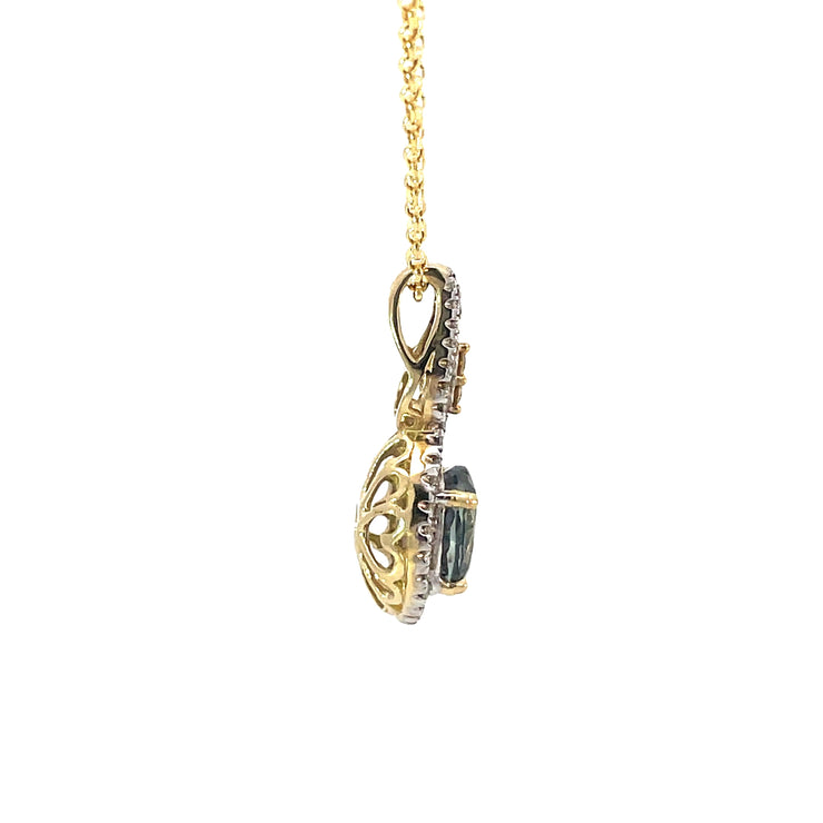 Yellow Gold Tanzanite Halo Pendant Necklace