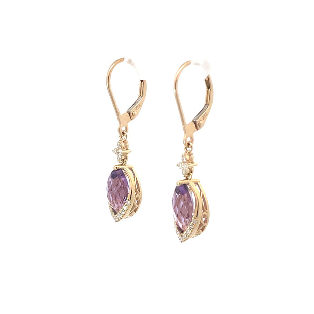 Amethysts and Diamonds Drop Earrings