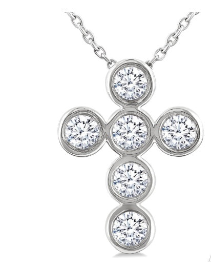 6 Stone Bezel Cross Diamond Fashion Pendant