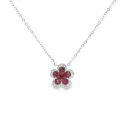 Ruby and Diamond Flower Halo Pendant