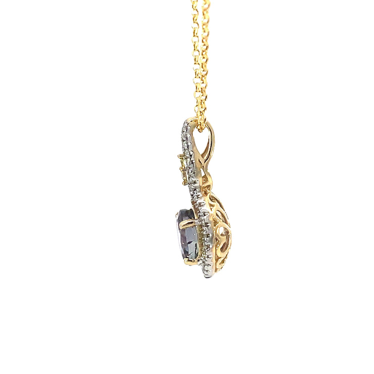 Yellow Gold Tanzanite Halo Pendant Necklace