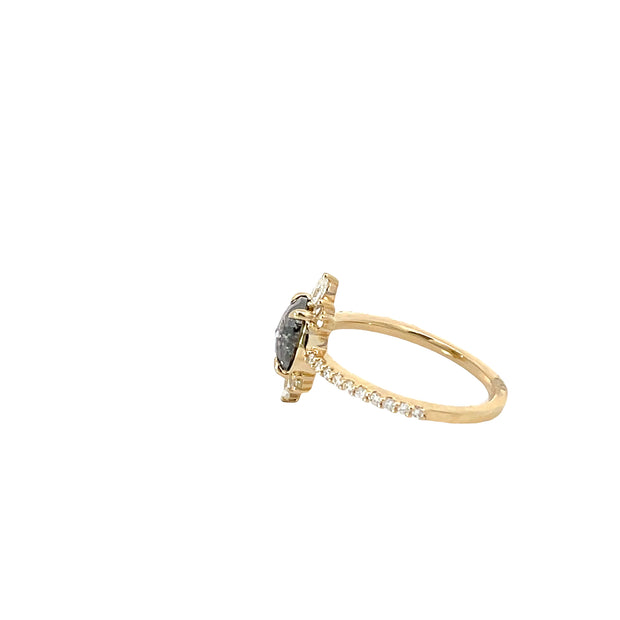 14 Karat Yellow Gold Salt and Pepper Diamond Ring