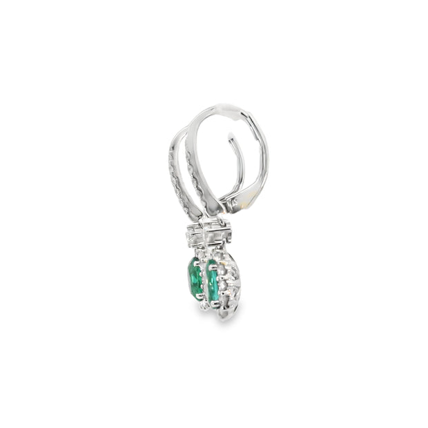 Emerald and Diamond Halo Drop Earrings