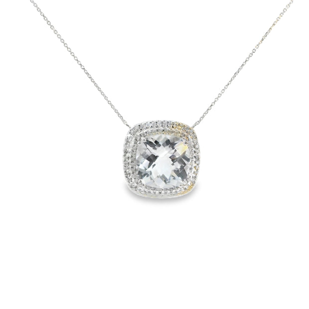 Aquamarine and Diamond Double Halo Pendant