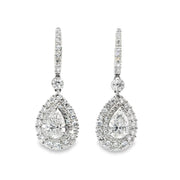 Pear Diamond Drop Earrings with Double Halo