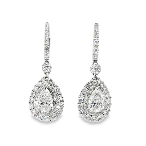 Pear Diamond Drop Earrings with Double Halo
