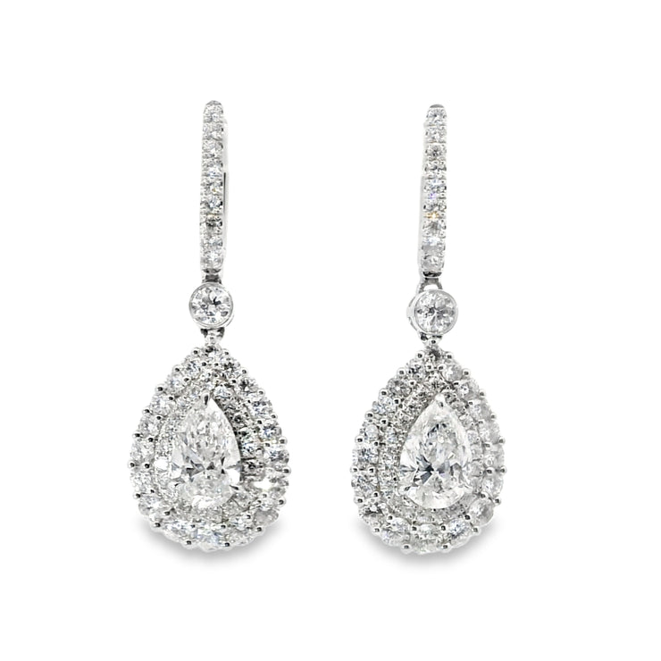 Pear Diamond Drop Earrings with Double Halo
