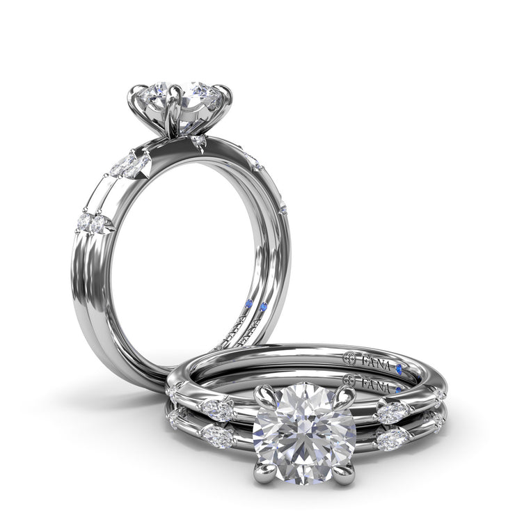 14 Karat White Gold Semi-Mount Ring with Matching Band