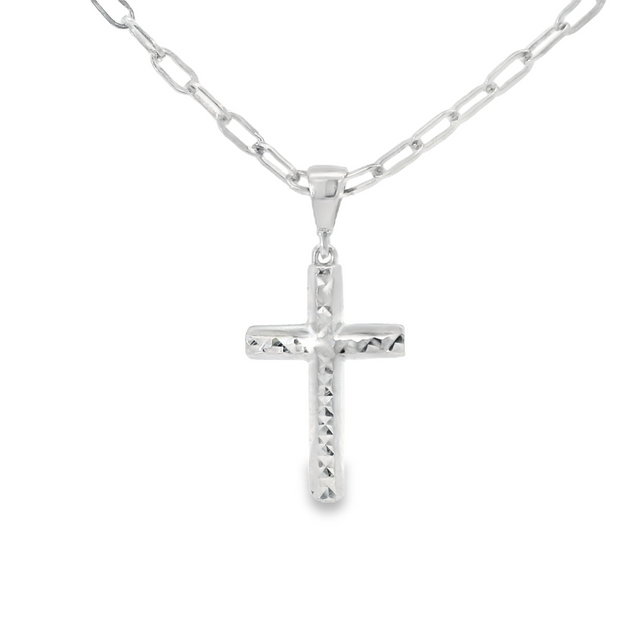 White Gold Paperclip Cross Necklace