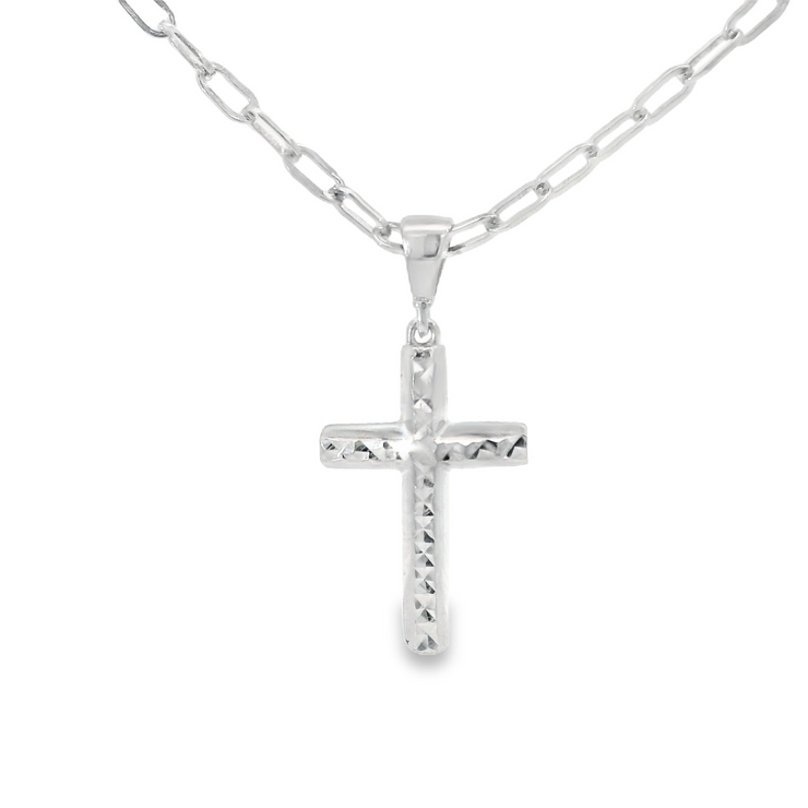 White Gold Paperclip Cross Necklace
