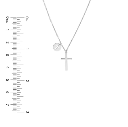 White Gold Cross Dangle and Disk Necklace