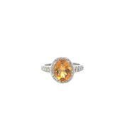 14k White Gold Oval Citrine Ring with Diamond Halo