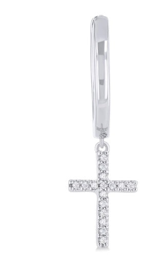 Cross Petite Diamond Fashion Huggie Earrings
