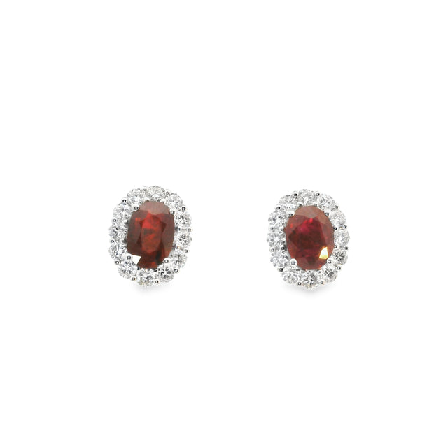 Ruby Earrings with Diamond Halos