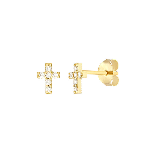 Yellow Gold Mini Diamond Cross Studs