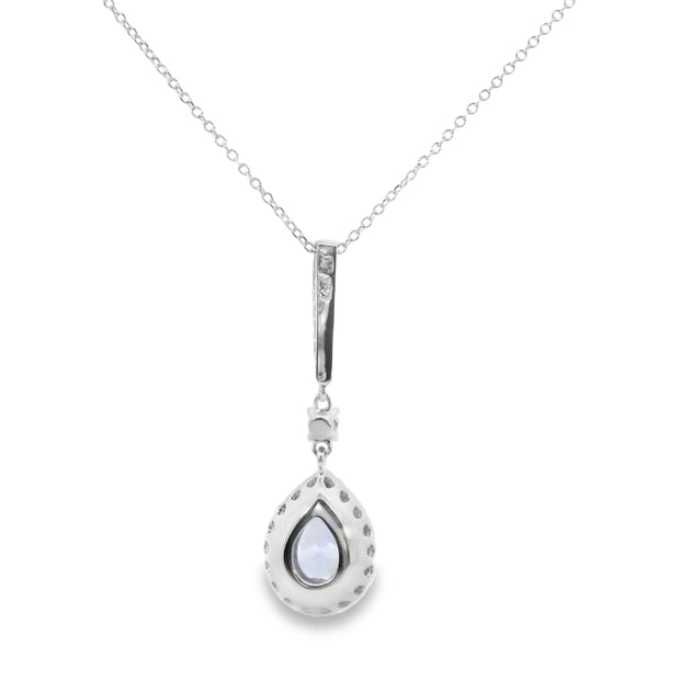 Tanzanite and Diamond Halo Drop Pendant