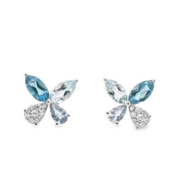 Butterfly Studs with Blue Topaz and Sapphires