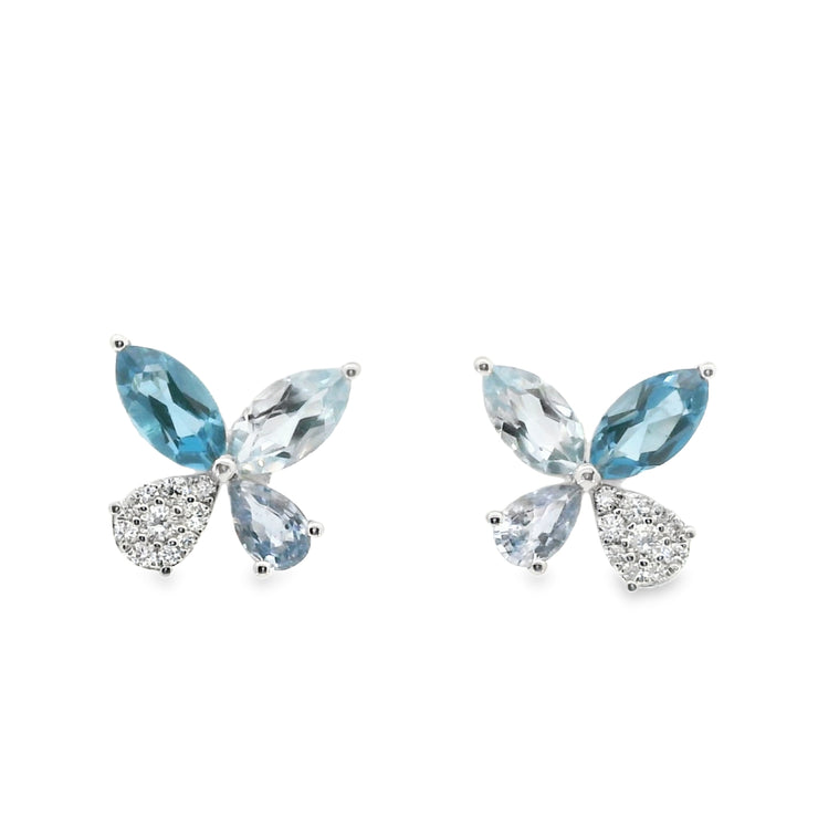 Butterfly Studs with Blue Topaz and Sapphires