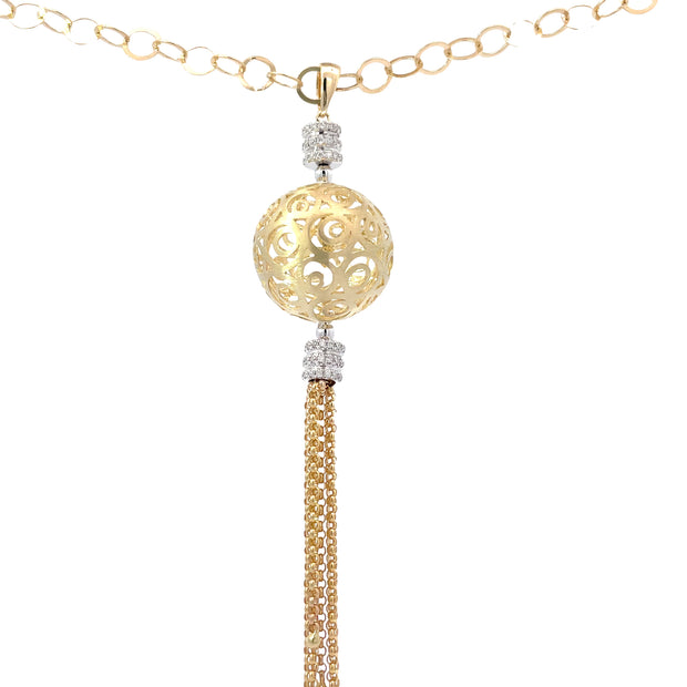 Yellow Gold Disco Ball Tassel Necklace