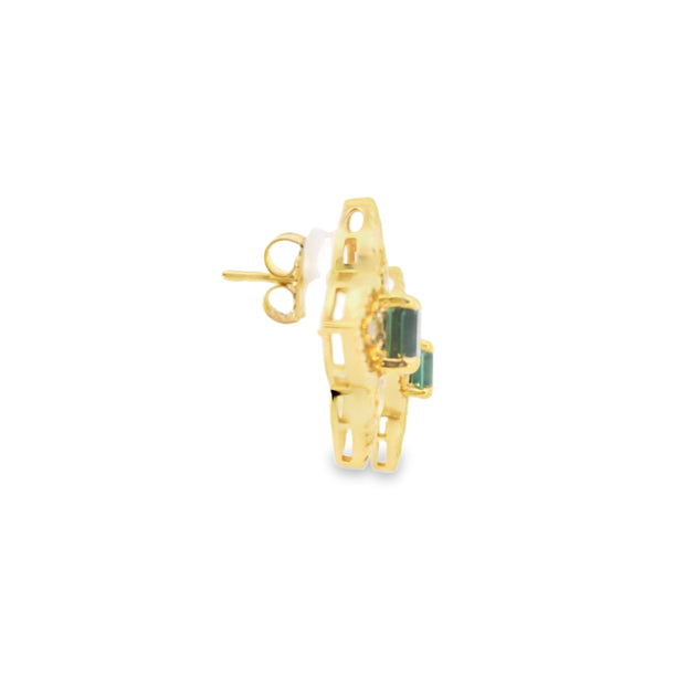 Button Earrings with Mint Tourmalines and Diamonds